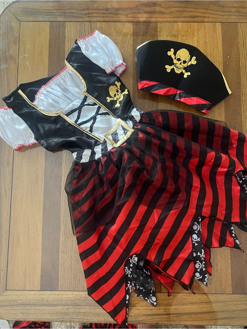 Girls Black and Red Pirate Costume Dress with Hat